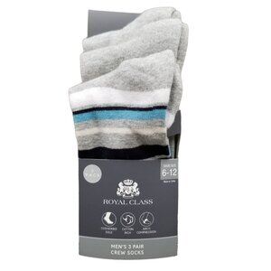 Serra Royal Class Crew Socks Mens Grey 3 Pair Cushioned Arch Compression Sz 6-12